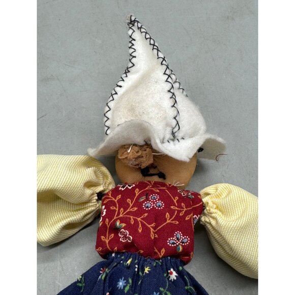 Handmade Fabric Rag Doll With Floral Patterned Clothes & White Felt Hat 12" READ - Picture 11 of 16